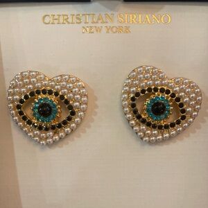 Christian Siriano Eye Motif Heart Earrings with Glass Stones